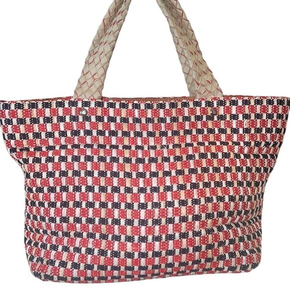 Kate Spade Red and Black Leather and Woven Tote Shoulder Bag - Picture 6 of 16